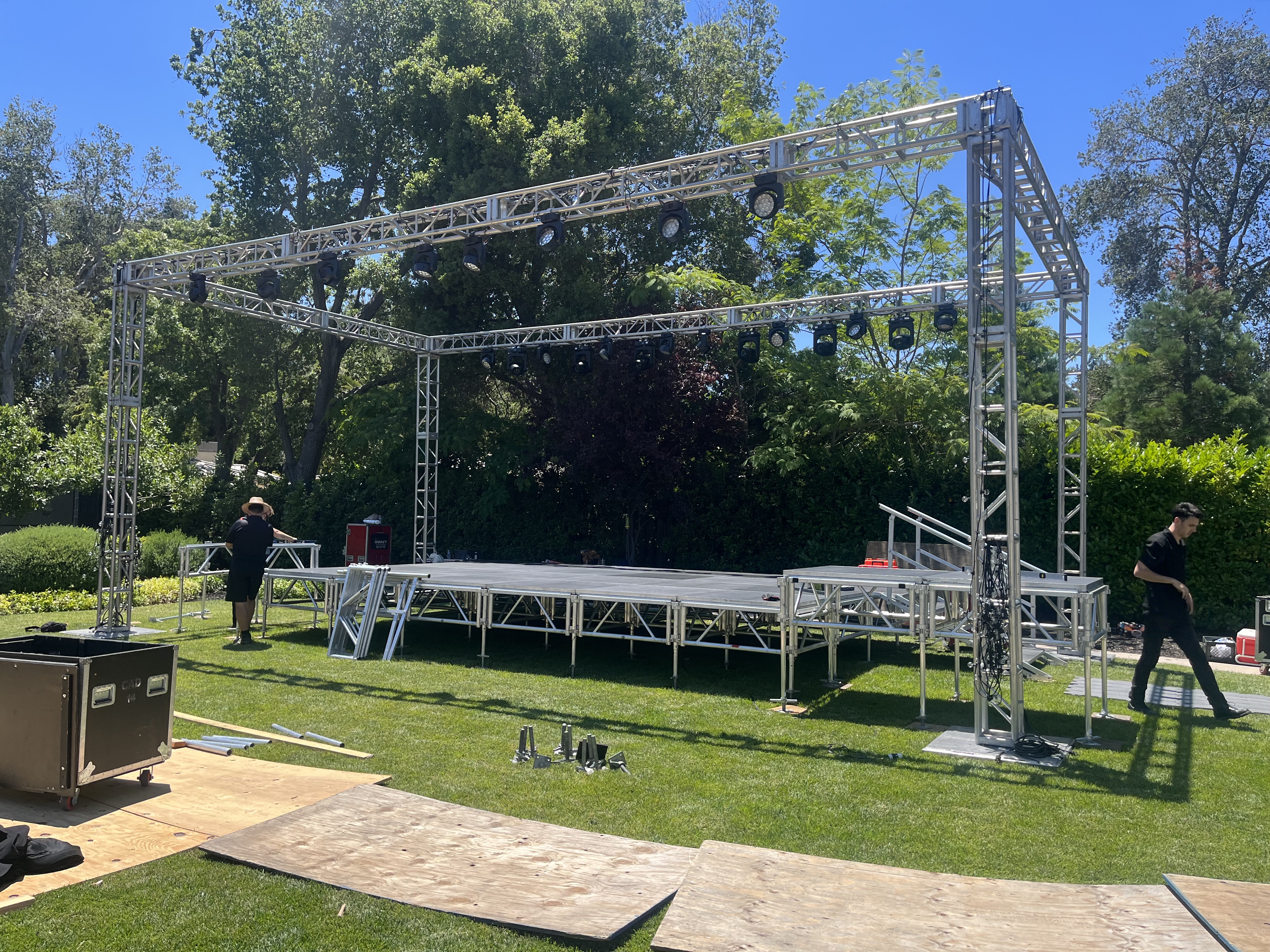 Stage deck and lighting truss build, outdoor event